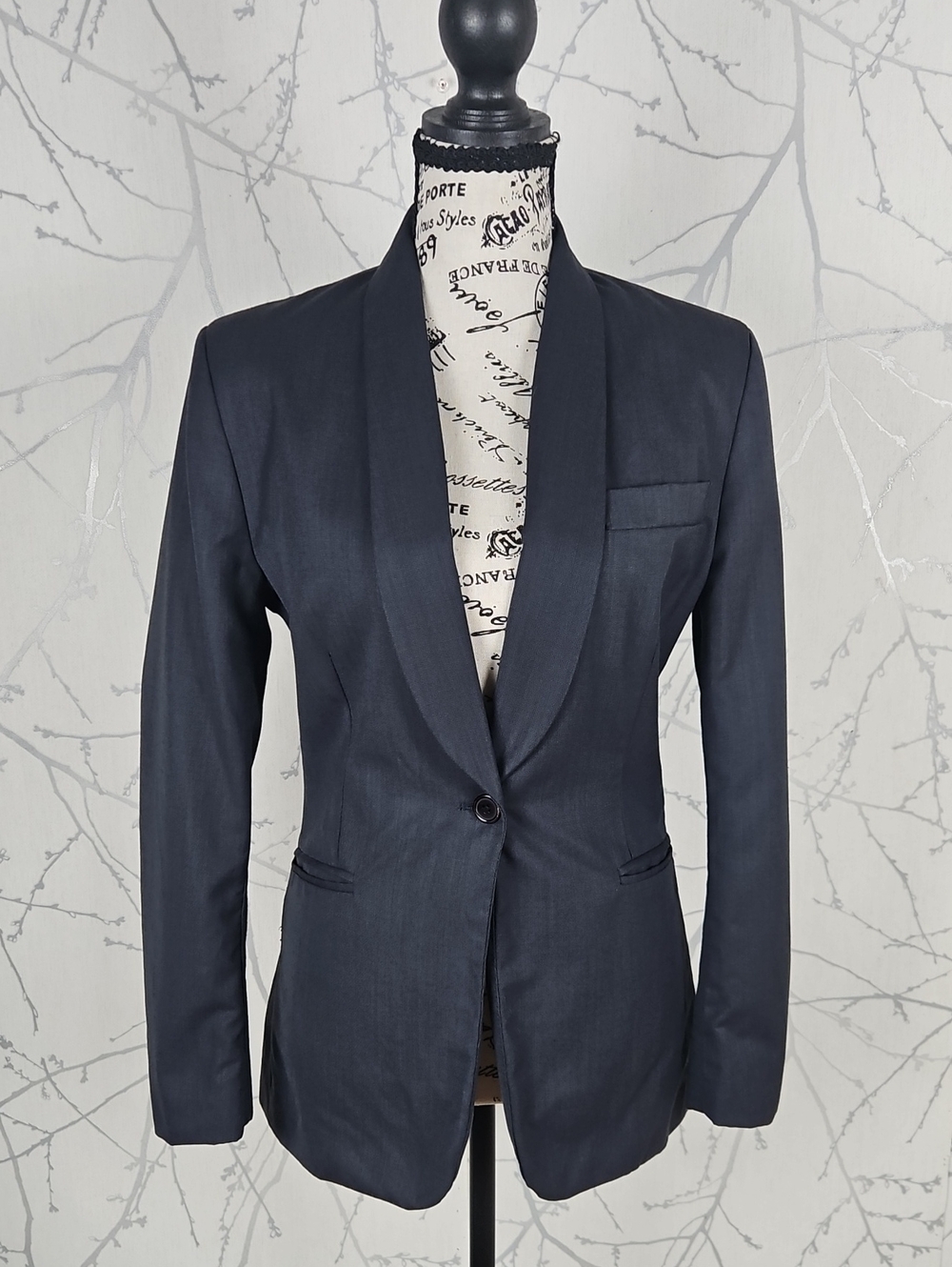 Marcello Sartoria Navy 45% Wool Shawl Collar Single Button Fitted Blazer
